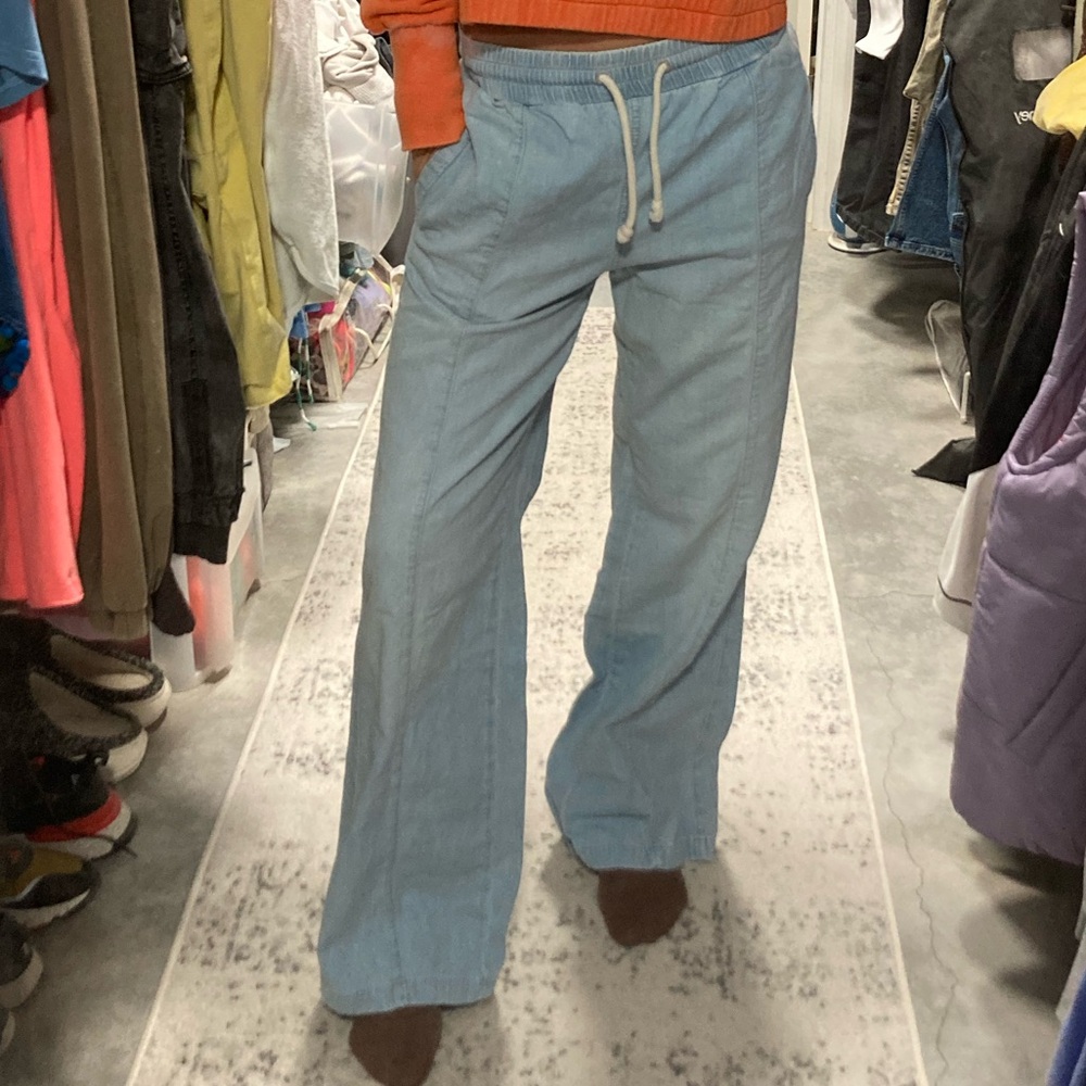 Free People Light Blue Wide-Leg Drawstring Pants - Picture 6 of 7